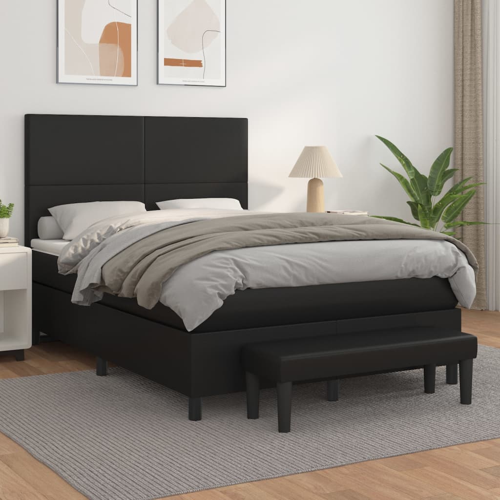 kontinentalseng med madras 140x190 cm kunstlæder sort