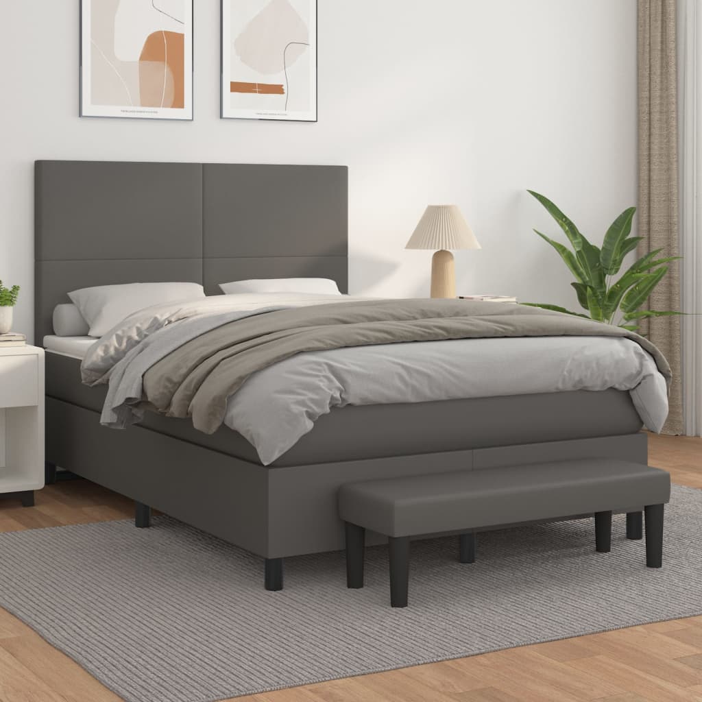 kontinentalseng med madras 140x190 cm kunstlæder grå