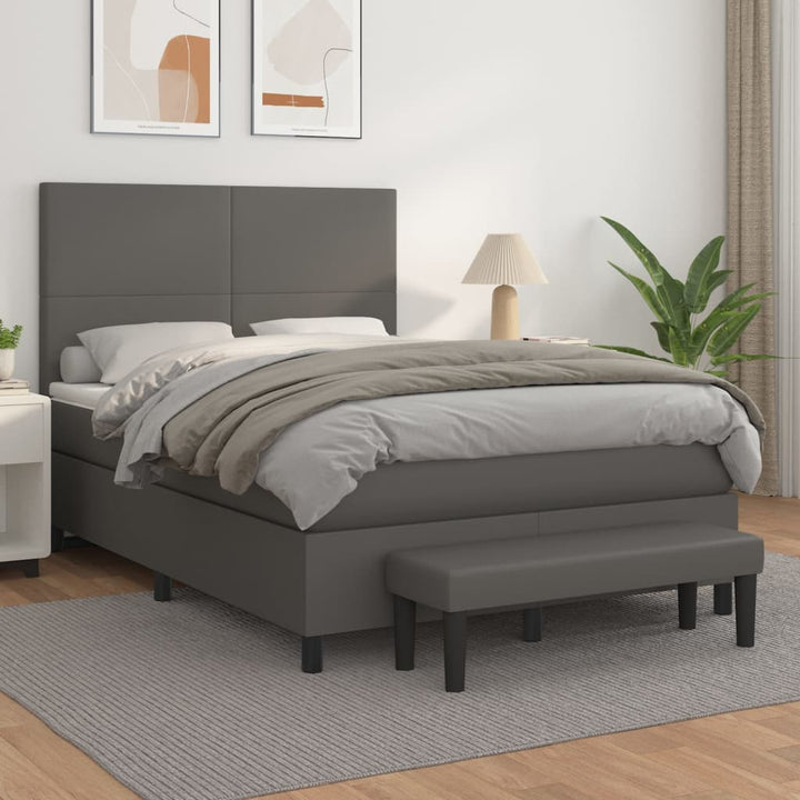 kontinentalseng med madras 140x190 cm kunstlæder grå