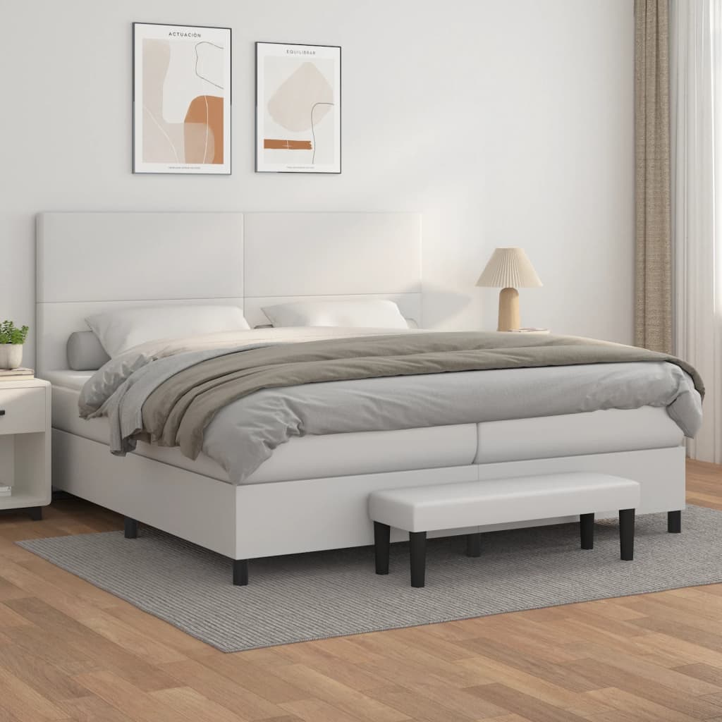 kontinentalseng med madras 200x200 cm kunstlæder hvid