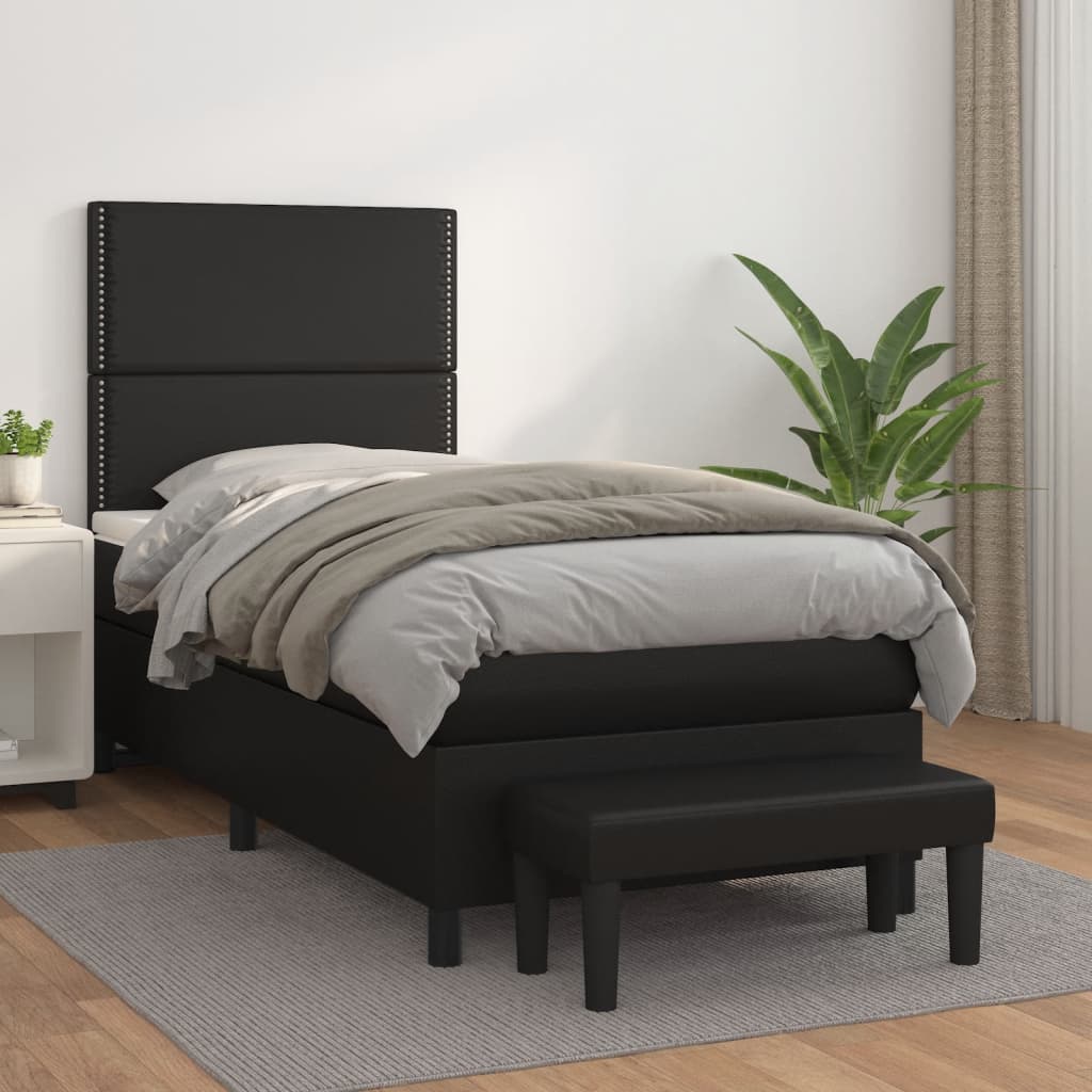 kontinentalseng med madras 90x200 cm kunstlæder sort