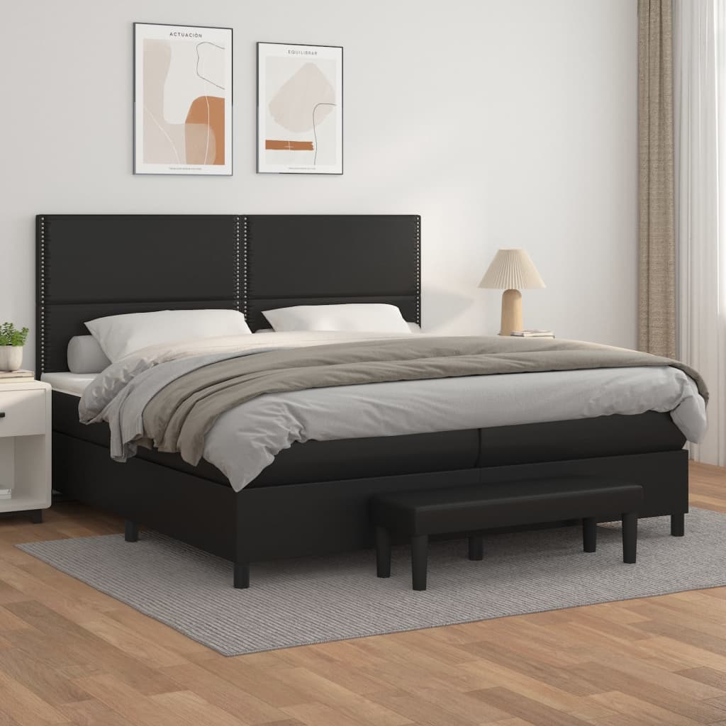 kontinentalseng med madras 200x200 cm kunstlæder sort