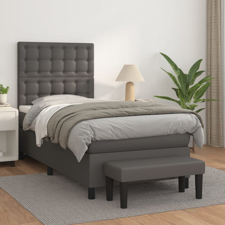 kontinentalseng med madras 90x190 cm kunstlæder grå