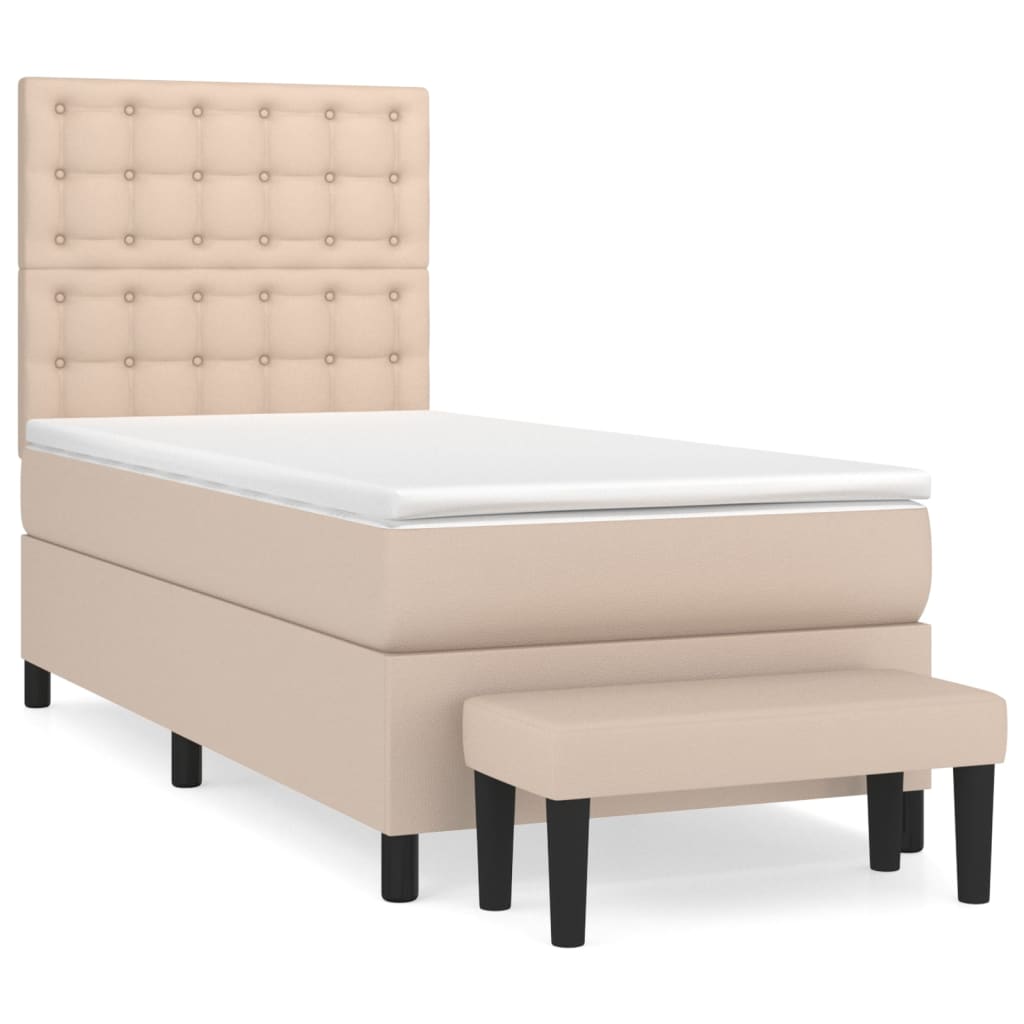 kontinentalseng 100x200 cm kunstlæder cappuccinofarvet
