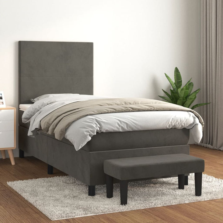 kontinentalseng med madras 80x200 cm fløjl mørkegrå