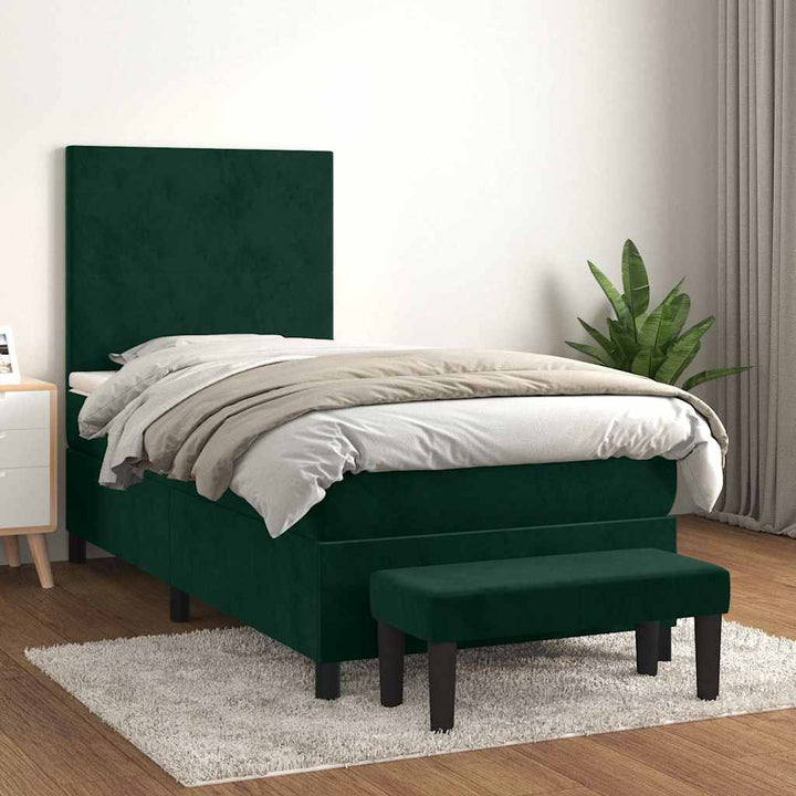 kontinentalseng med madras 80x200 cm fløjl mørkegrøn
