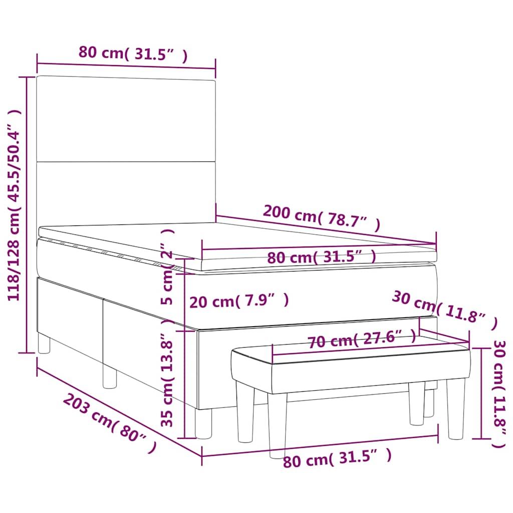 kontinentalseng med madras 80x200 cm fløjl mørkeblå