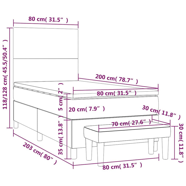 kontinentalseng med madras 80x200 cm fløjl mørkeblå