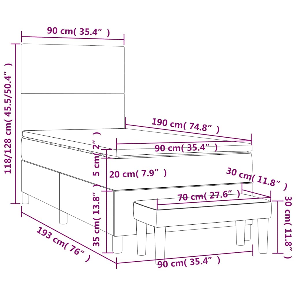 kontinentalseng med madras 90x190 cm fløjl mørkeblå