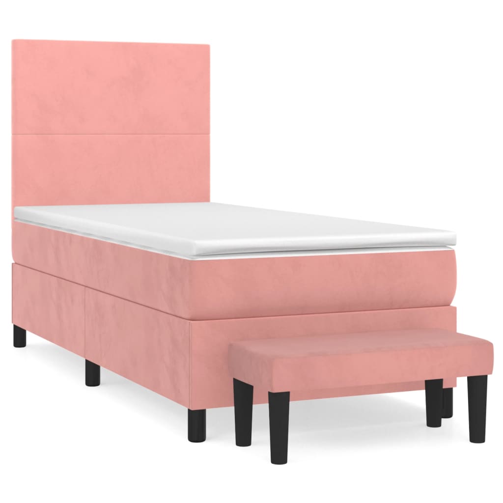 kontinentalseng med madras 90x190 cm fløjl pink