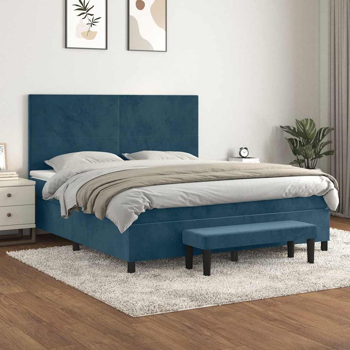 kontinentalseng med madras 160x200 cm fløjl mørkeblå