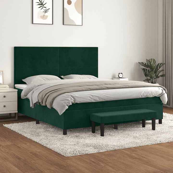 kontinentalseng med madras 180x200 cm fløjl mørkegrøn
