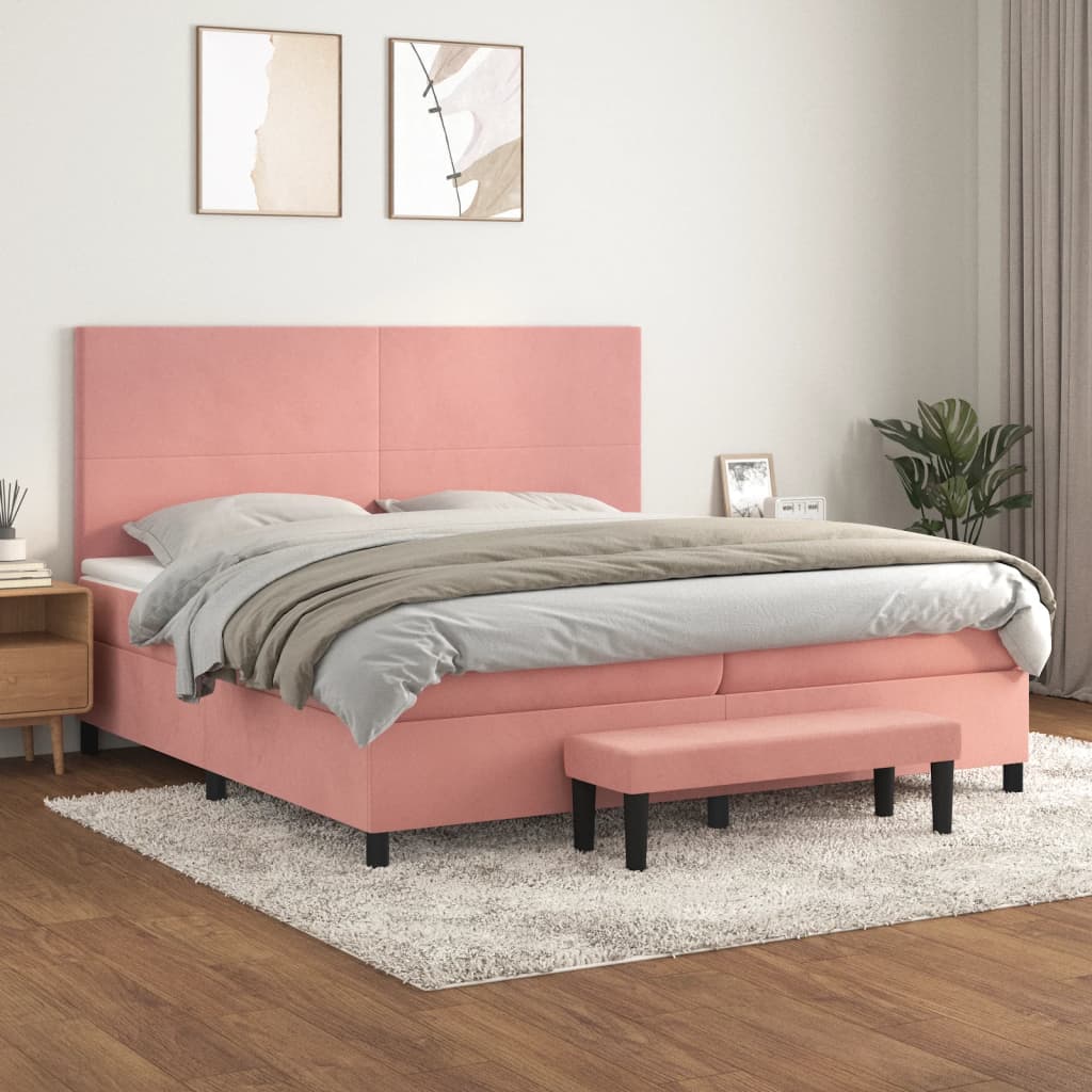 kontinentalseng med madras 200x200 cm fløjl lyserød