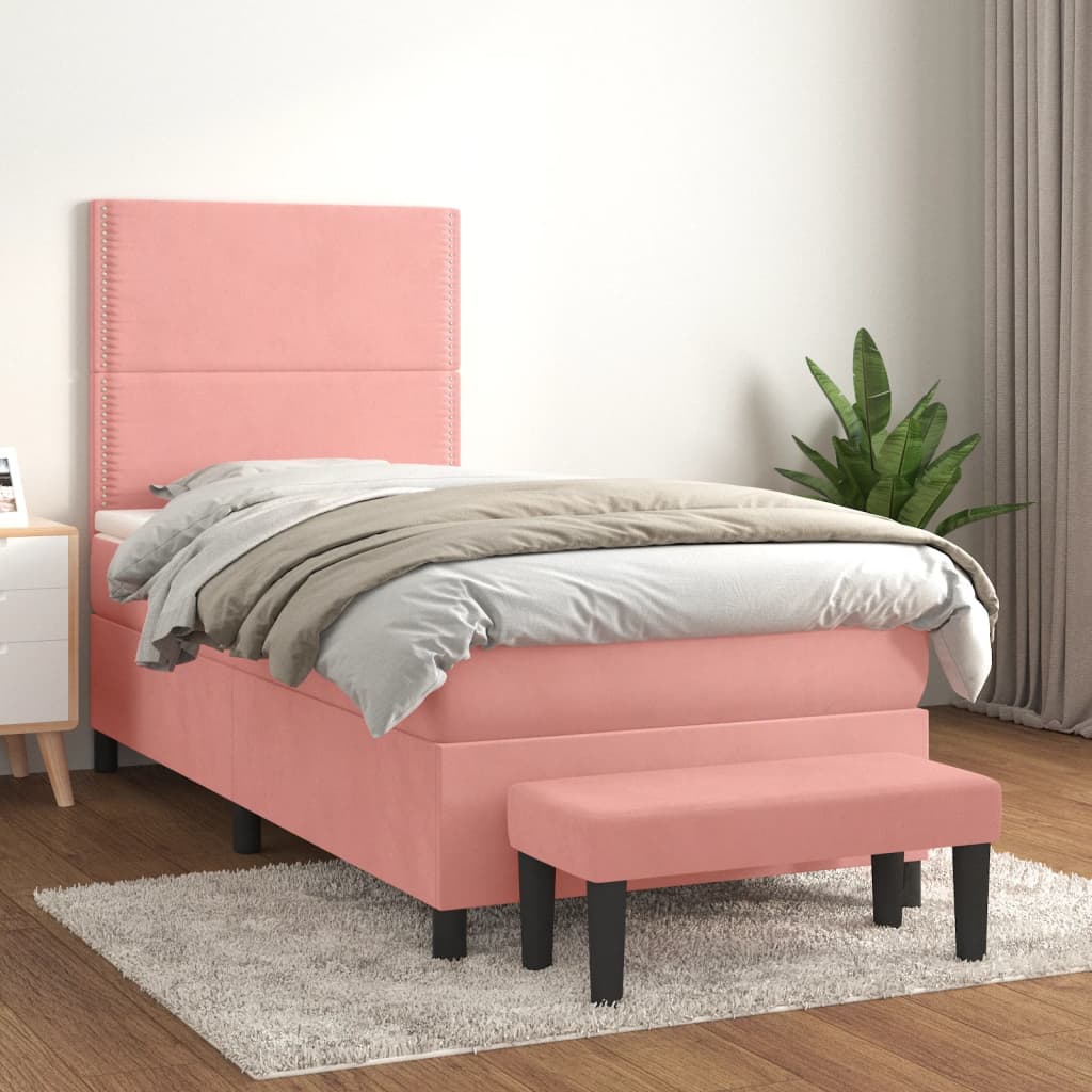 kontinentalseng med madras 90x190 cm fløjl pink