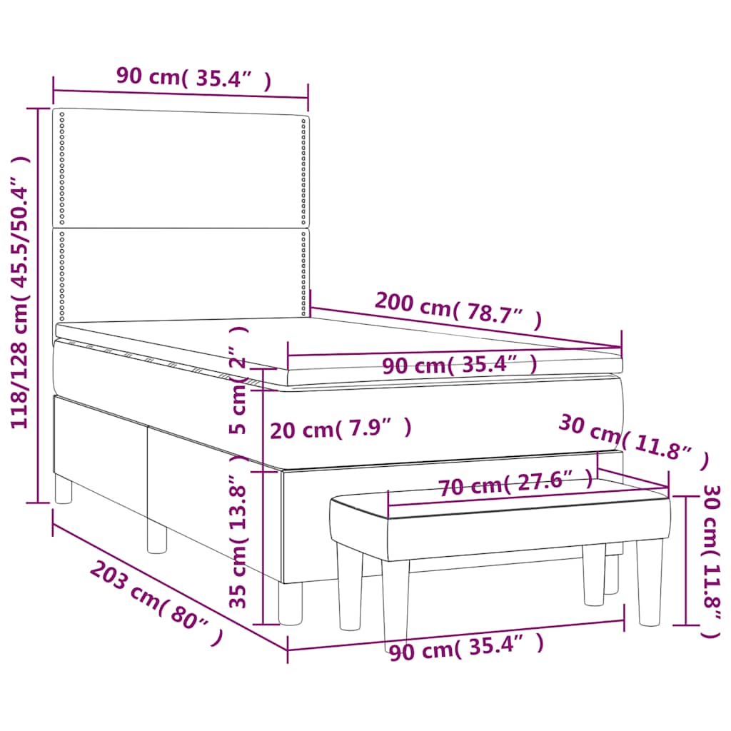 kontinentalseng med madras 90x200 cm fløjl mørkegrøn