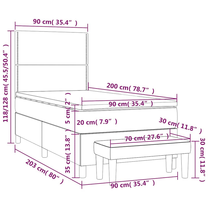 kontinentalseng med madras 90x200 cm fløjl mørkegrøn