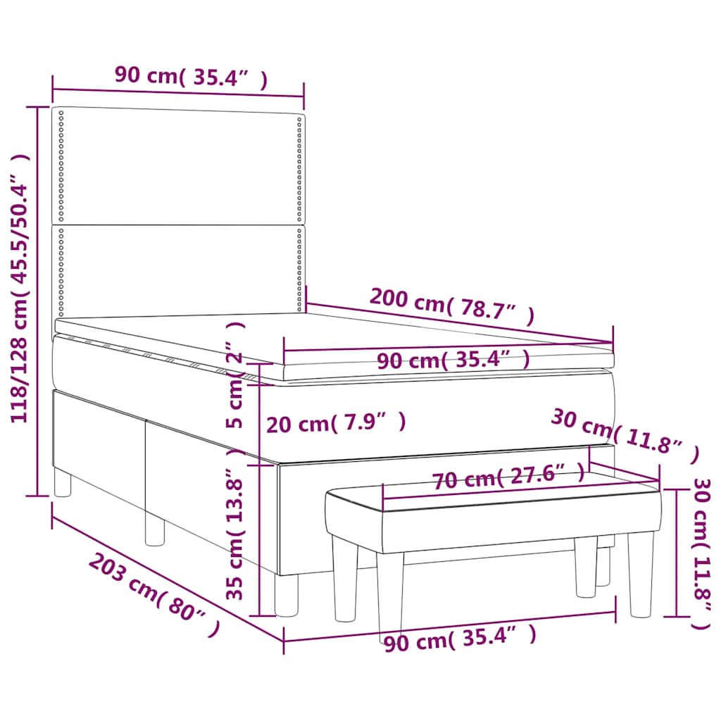 kontinentalseng med madras 90x200 cm fløjl mørkeblå