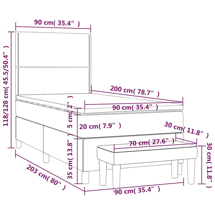 kontinentalseng med madras 90x200 cm fløjl mørkeblå