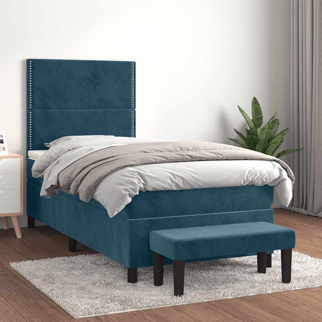 kontinentalseng med madras 90x200 cm fløjl mørkeblå