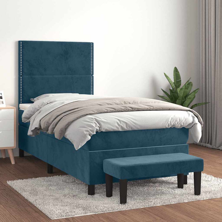 kontinentalseng med madras 90x200 cm fløjl mørkeblå