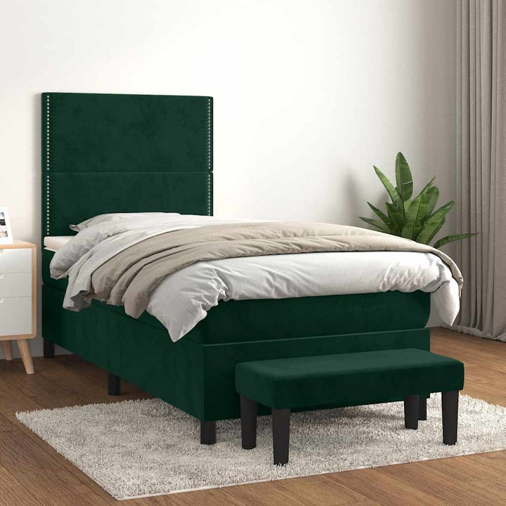 kontinentalseng med madras 100x200 cm fløjl mørkegrøn