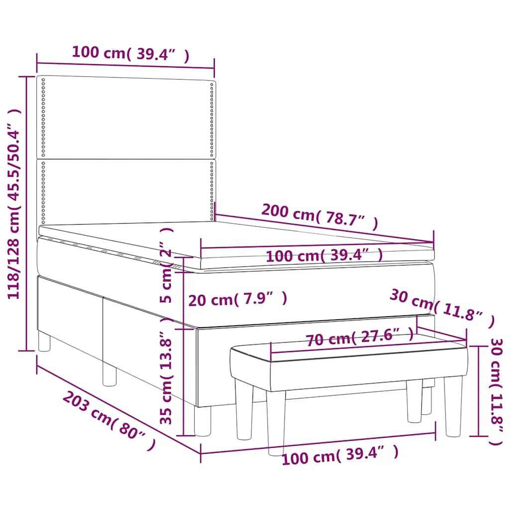 kontinentalseng med madras 100x200 cm fløjl mørkeblå
