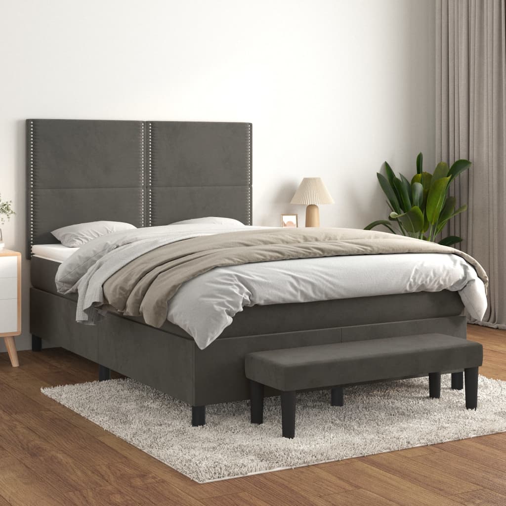 kontinentalseng med madras 140x190 cm fløjl mørkegrå
