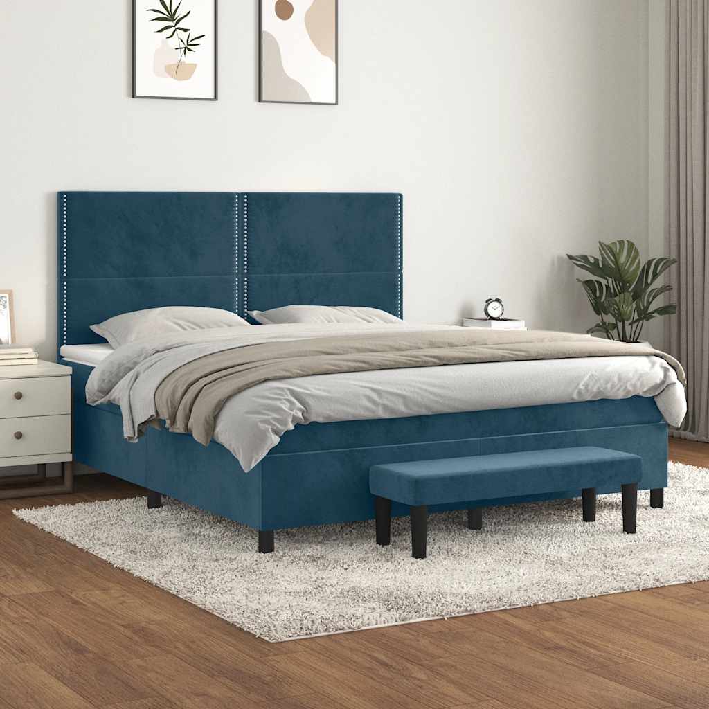 kontinentalseng med madras 160x200 cm fløjl mørkeblå