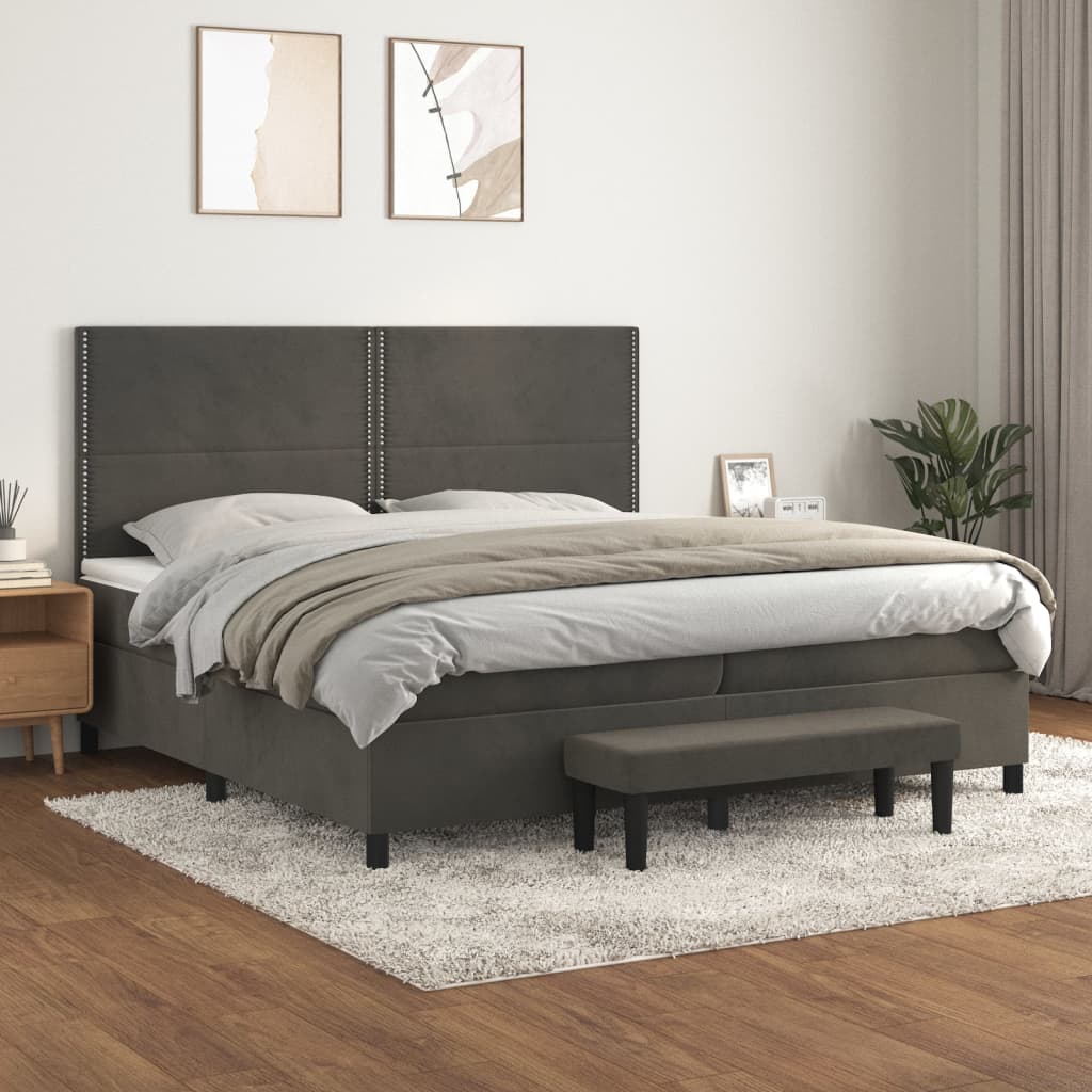 kontinentalseng med madras 200x200 cm fløjl mørkegrå