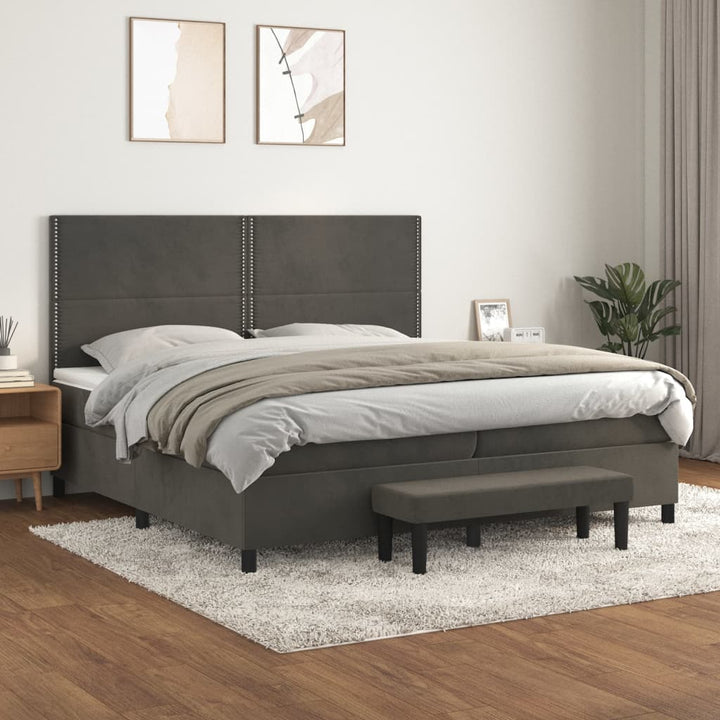 kontinentalseng med madras 200x200 cm fløjl mørkegrå