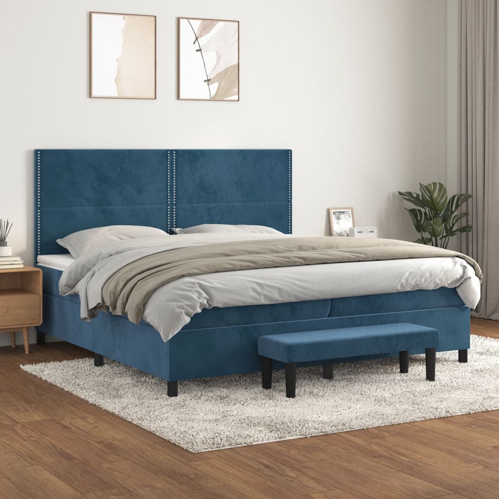 kontinentalseng med madras 200x200 cm fløjl mørkeblå