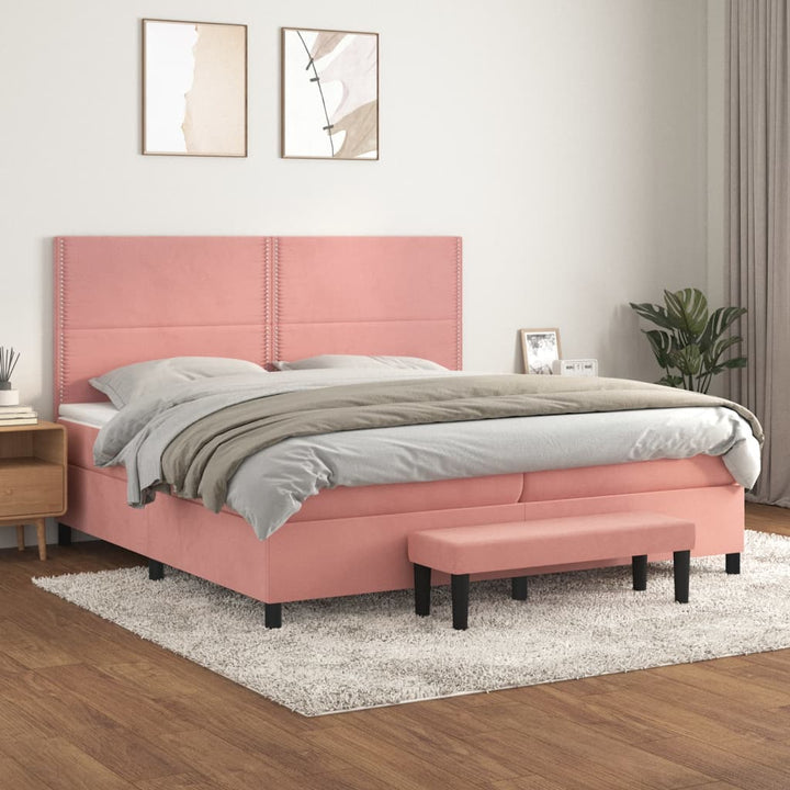 kontinentalseng med madras 200x200 cm fløjl lyserød