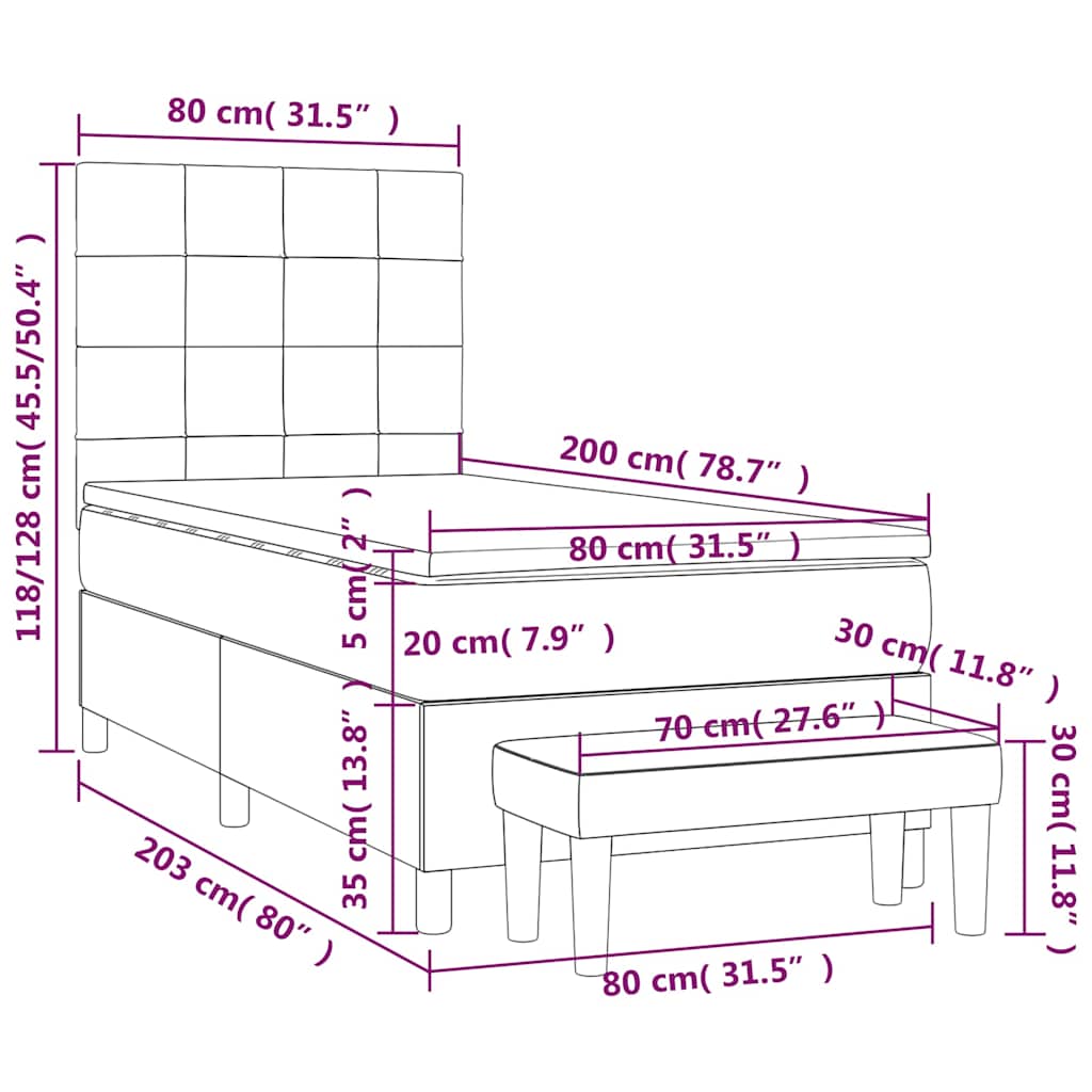 kontinentalseng med madras 80x200 cm fløjl mørkegrøn