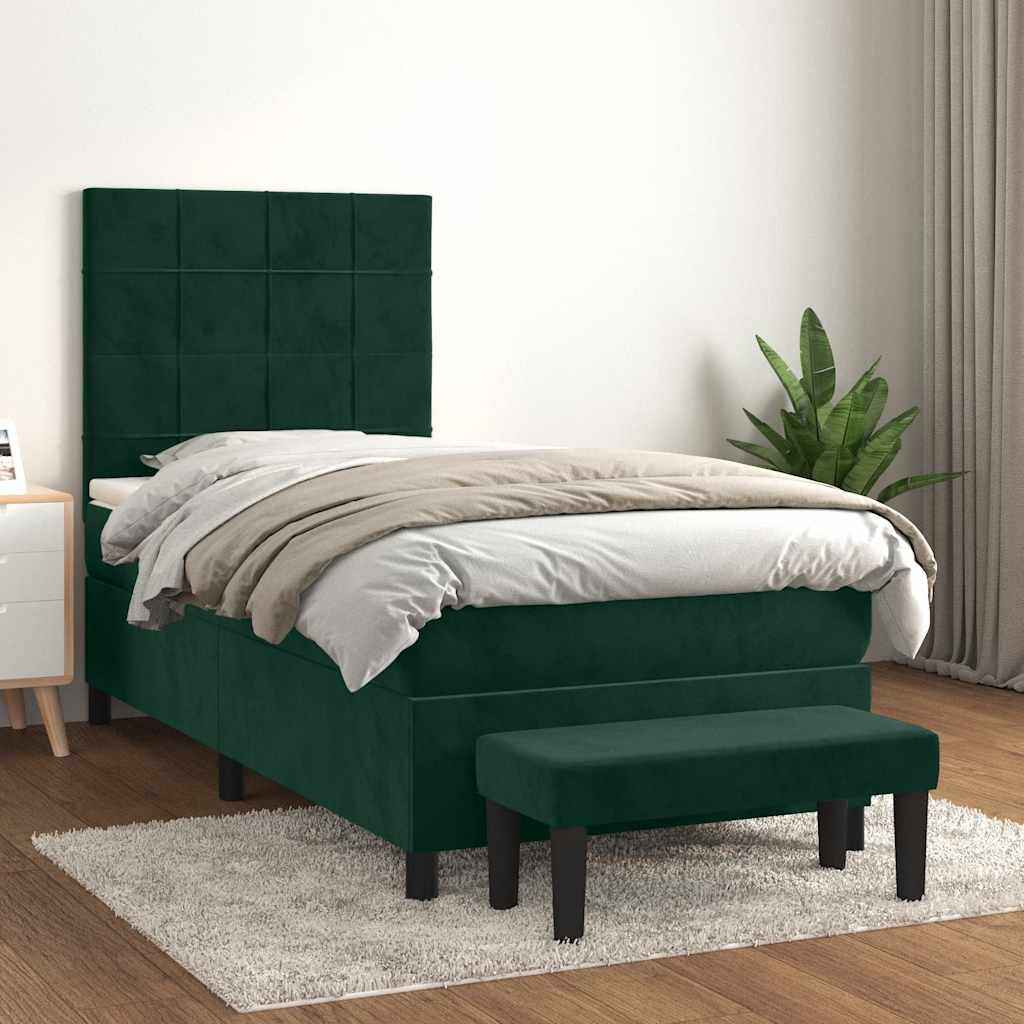 kontinentalseng med madras 80x200 cm fløjl mørkegrøn