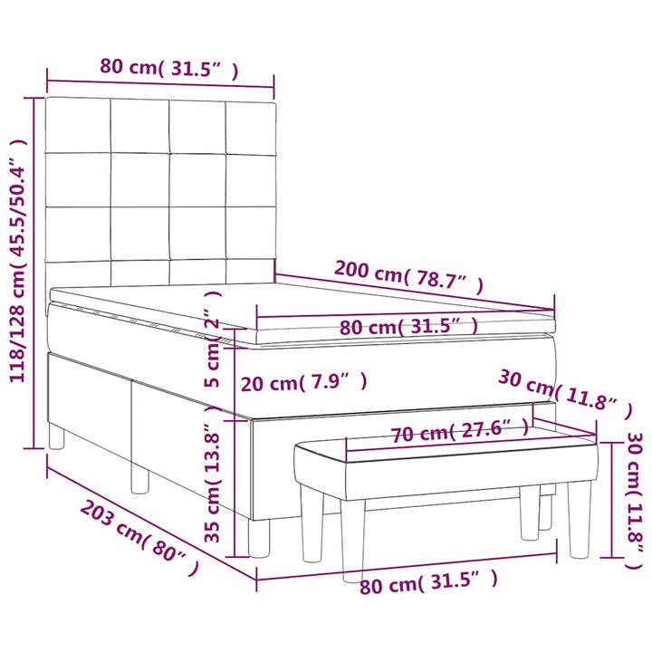 kontinentalseng med madras 80x200 cm fløjl mørkeblå