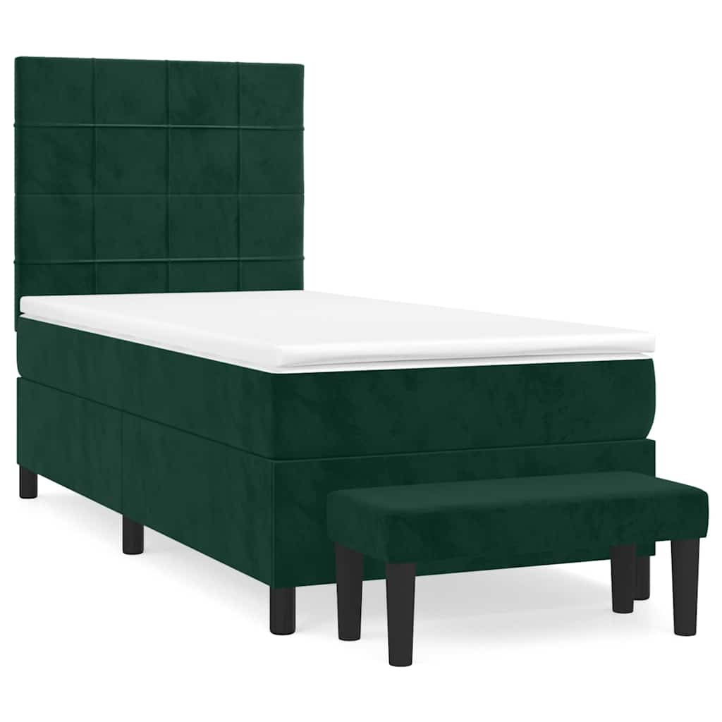 kontinentalseng med madras 90x190 cm fløjl mørkegrøn