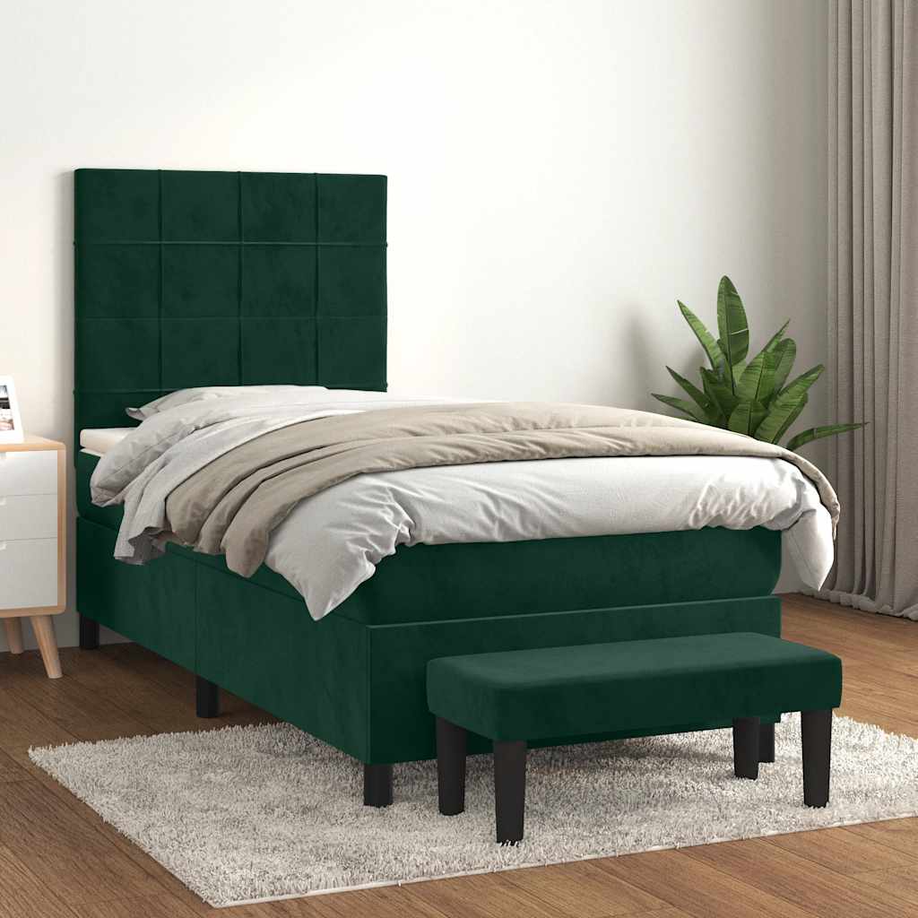 kontinentalseng med madras 90x190 cm fløjl mørkegrøn