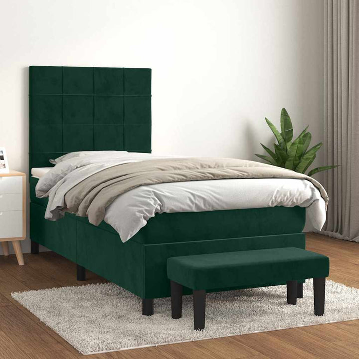 kontinentalseng med madras 90x200 cm fløjl mørkegrøn