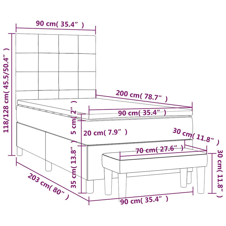 kontinentalseng med madras 90x200 cm fløjl mørkeblå