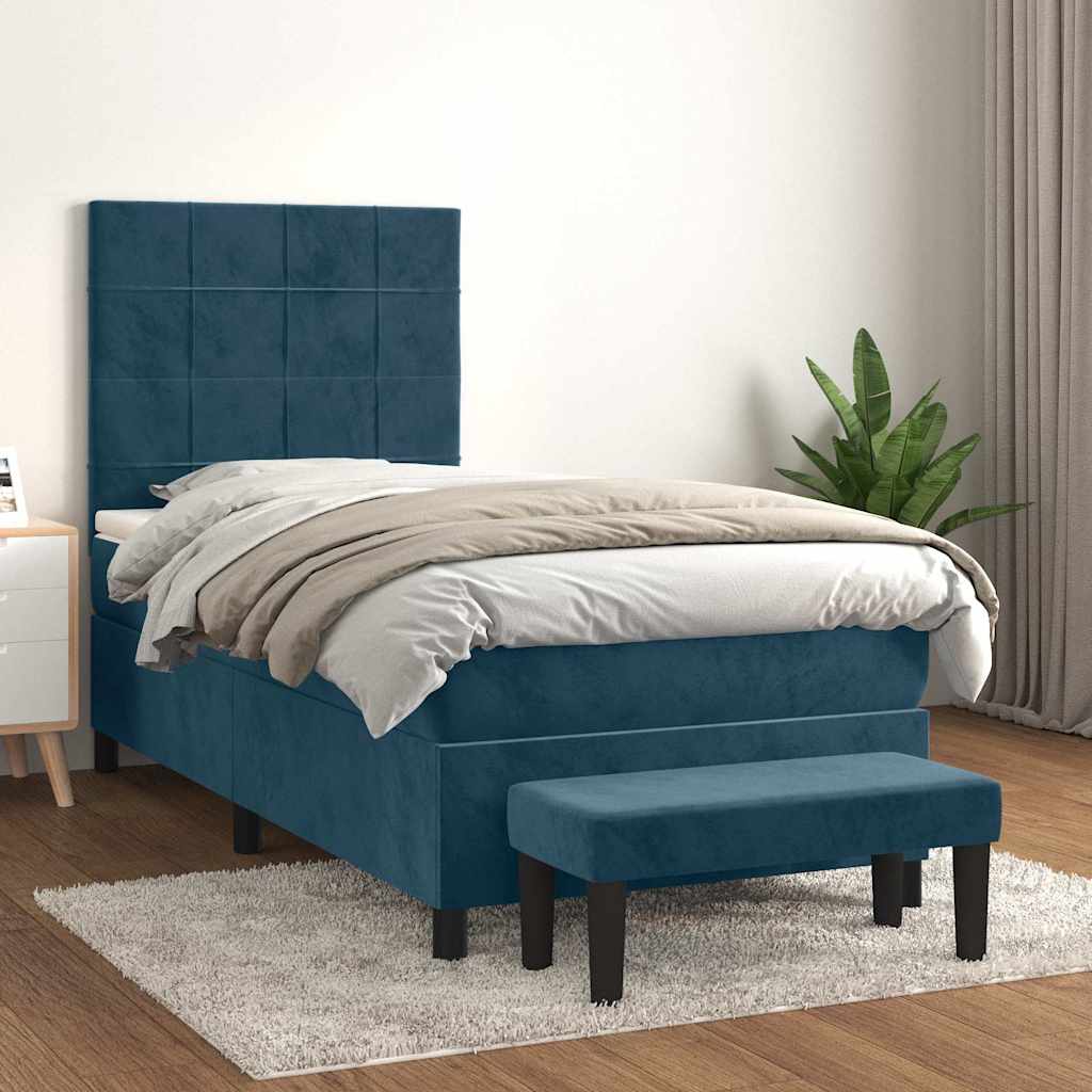 kontinentalseng med madras 100x200 cm fløjl mørkeblå