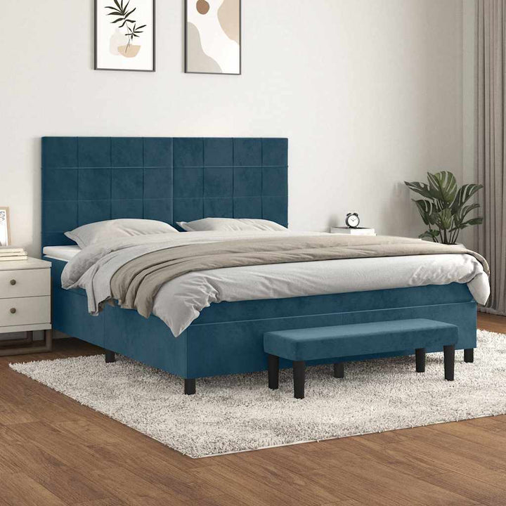 kontinentalseng med madras 160x200 cm fløjl mørkeblå