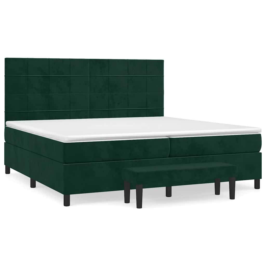 kontinentalseng med madras 200x200 cm fløjl mørkegrøn