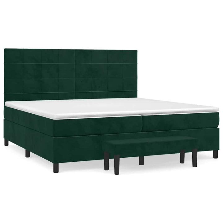 kontinentalseng med madras 200x200 cm fløjl mørkegrøn