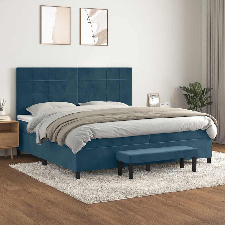 kontinentalseng med madras 200x200 cm fløjl mørkeblå