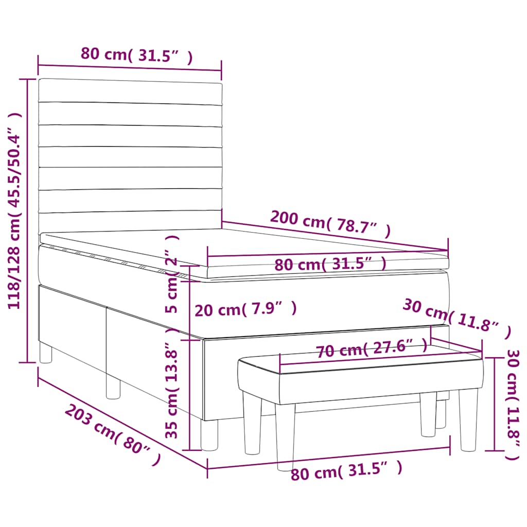 kontinentalseng med madras 80x200 cm fløjl mørkegrøn