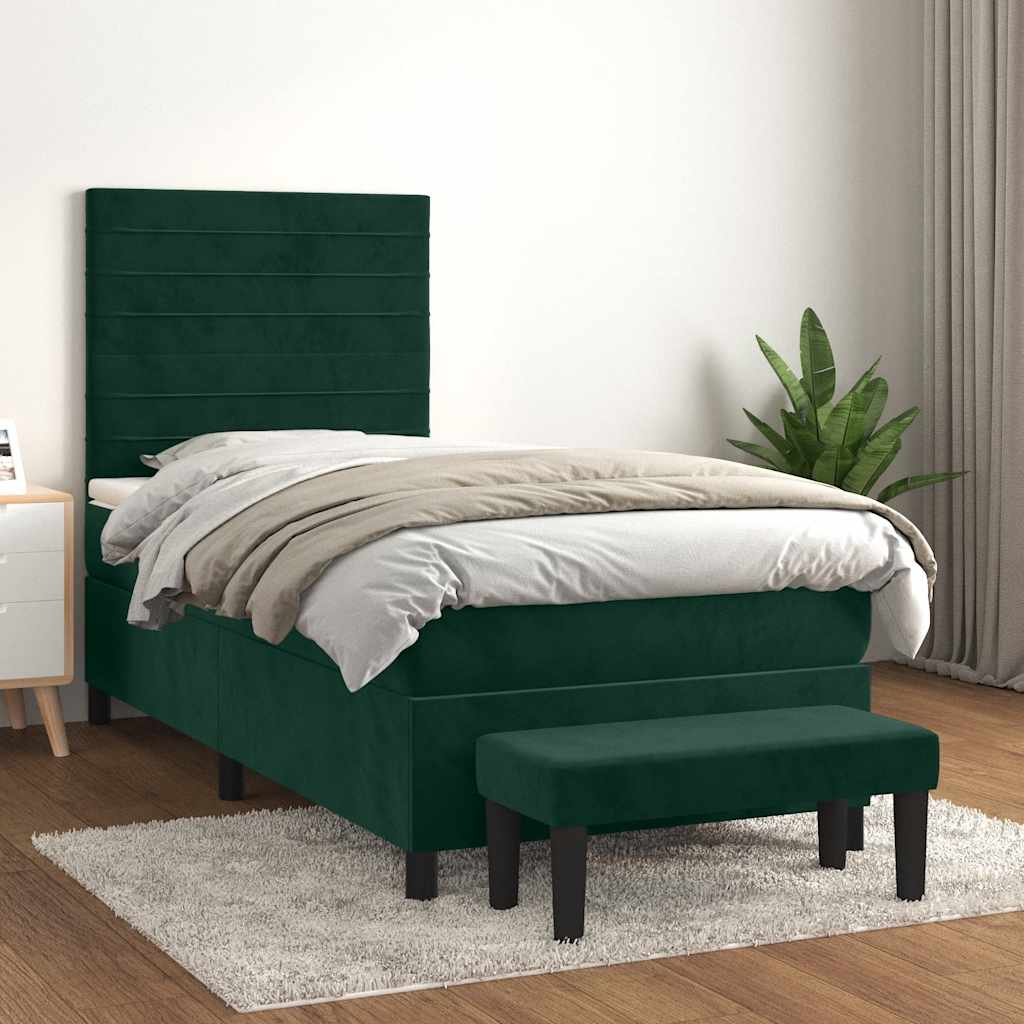 kontinentalseng med madras 80x200 cm fløjl mørkegrøn