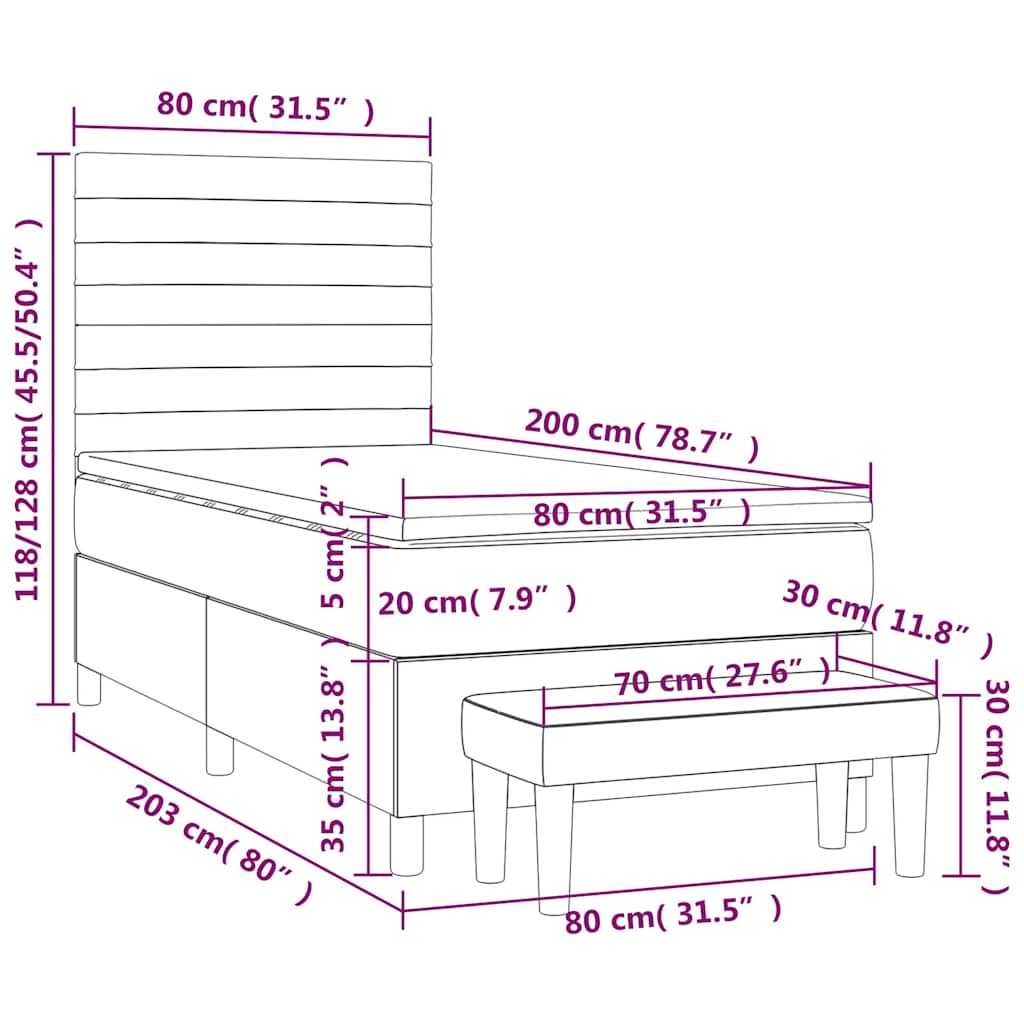 kontinentalseng med madras 80x200 cm fløjl mørkeblå