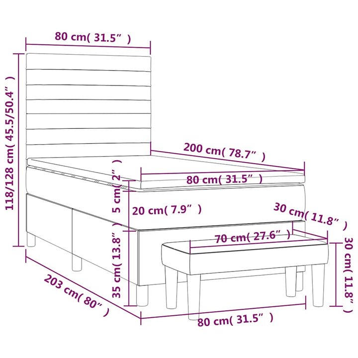 kontinentalseng med madras 80x200 cm fløjl mørkeblå