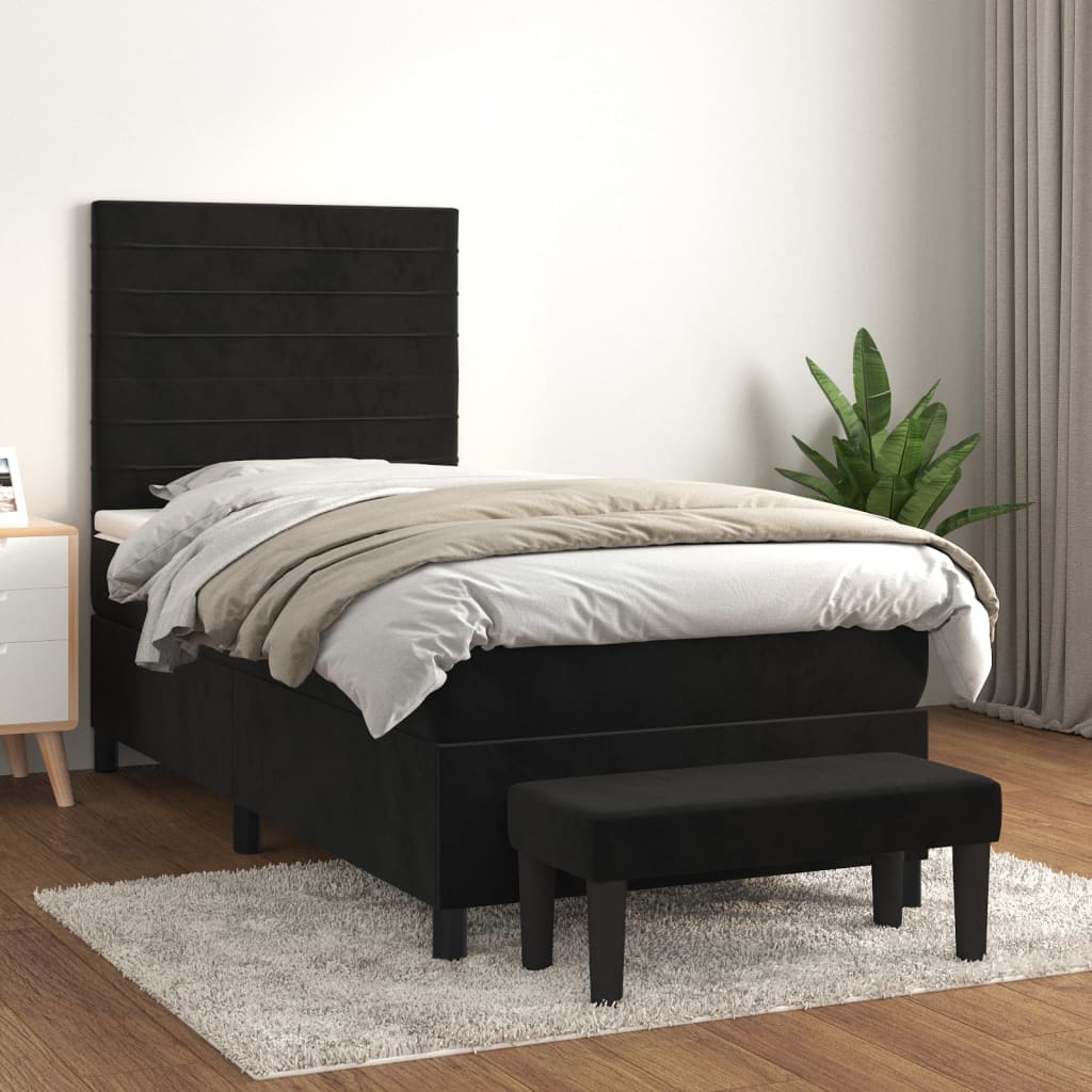kontinentalseng med madras 90x190 cm fløjl sort