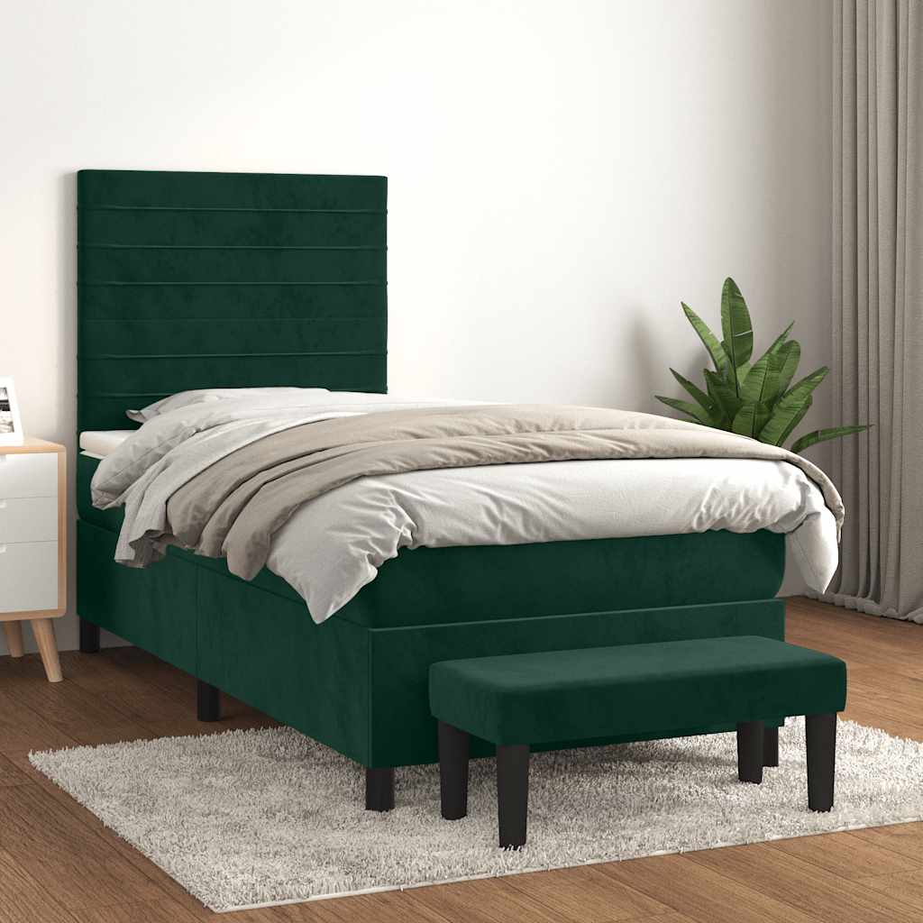 kontinentalseng med madras 90x190 cm fløjl mørkegrøn